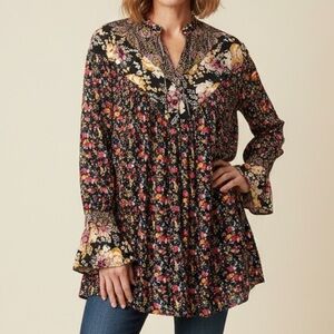 Free People Black Floral Tunic Top